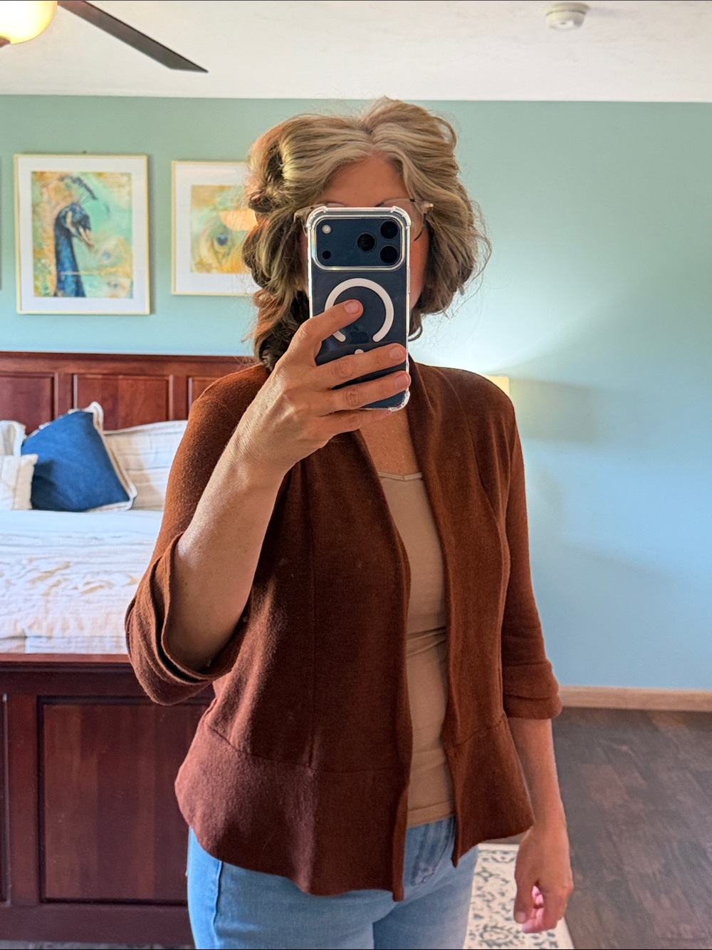 Rafaella Rust Brown Open-Front Sweater Cardigan